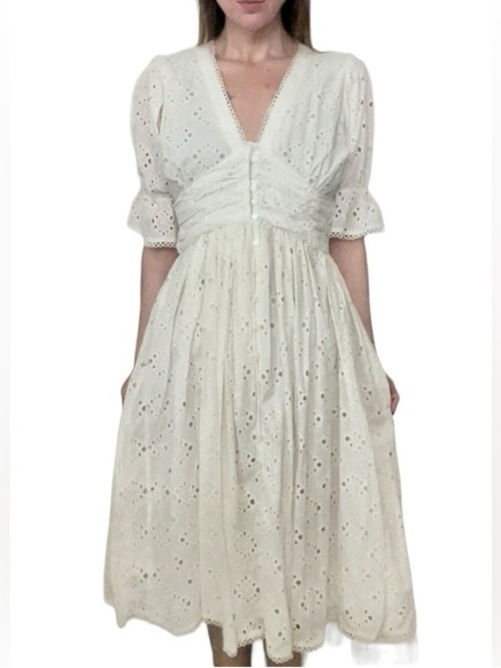 House of Harlow Cream White Eyelet Midi Dress XS NWT
